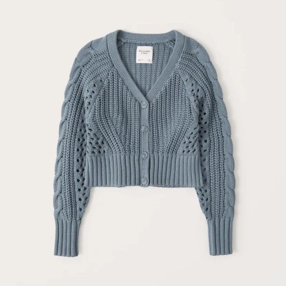 NWT Abercrombie & Fitch Cotton-Blend Cropped Cardigan Blue XXS
